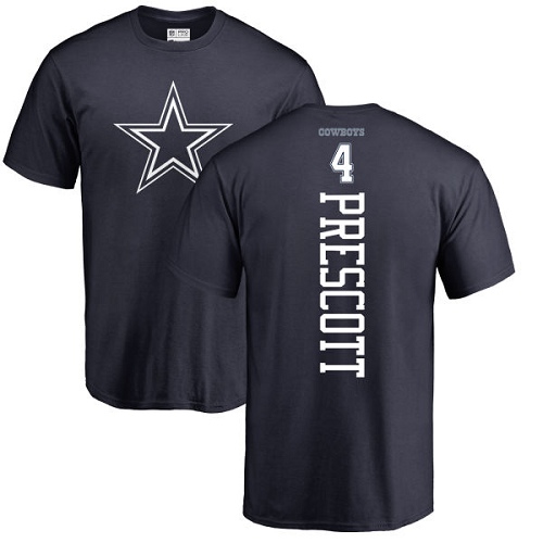 Men Dallas Cowboys Navy Blue Dak Prescott Backer #4 Nike NFL T Shirt->nfl t-shirts->Sports Accessory